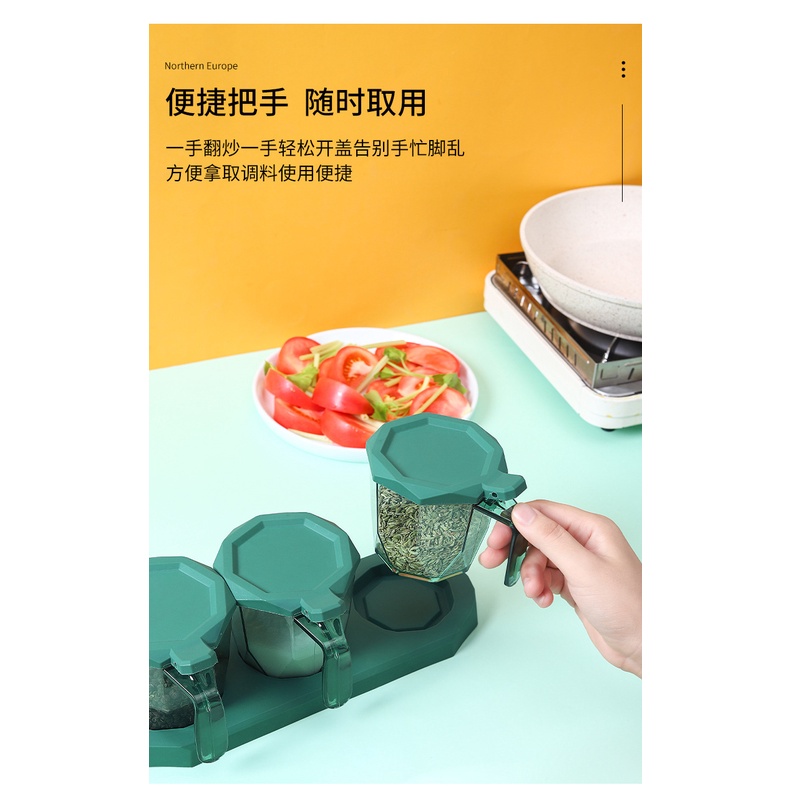 PVN44260 Bộ 2,3 Hũ Đựng Gia Vị Kèm Thìa Có Nắp Và Khay Giá Rẻ