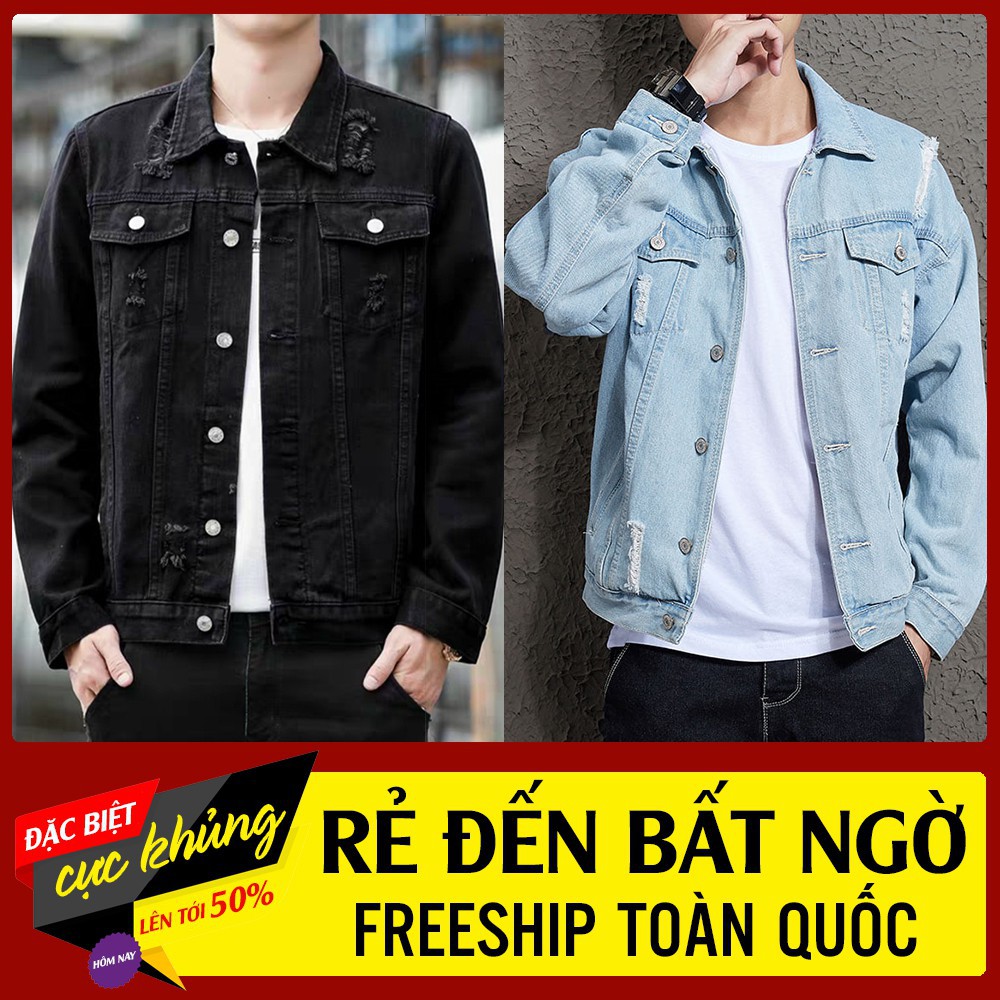 [Sỉ] Áo Khoác Jean Nam Nữ Đen, Xanh Rách Unisex Đẹp Phong Cách 2021Chiwawa shop