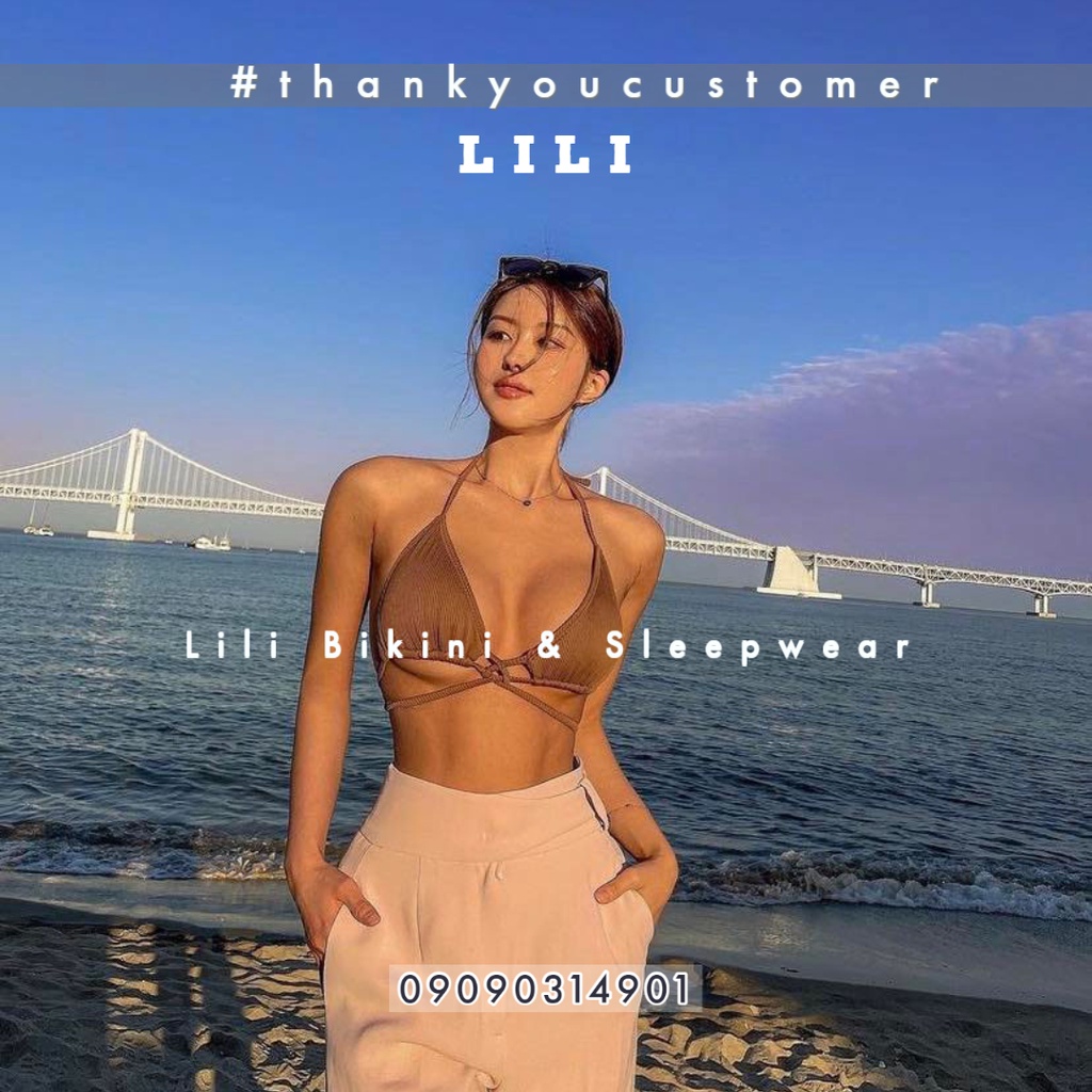Bộ đồ bơi bikini hai mảnh Âu Mỹ quyến rũ màu Nâu Tây, Đỏ trắng da thiết kế đan dây eo siêu tôn dáng