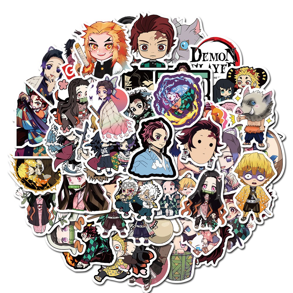 Set 50 sticker hình nhân vật Anime Demon Slayer: Kimetsu no Yaiba trang trí thủ công