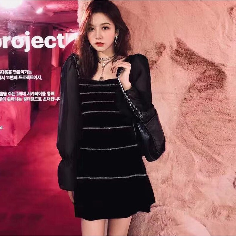 Đầm chữ a mini tay dài Emilyshop