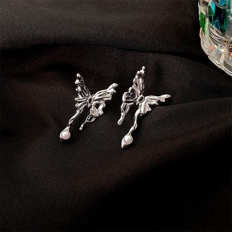 Bông Tai Hình Bướm Đính Ngọc Trai Sang Trọng Phong Cách hip hop Hàn Quốc