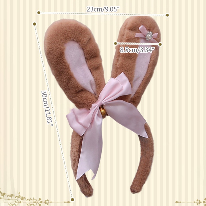 Băng Đô Tai Thỏ Lông Đính Đá Phong Cách Lolita