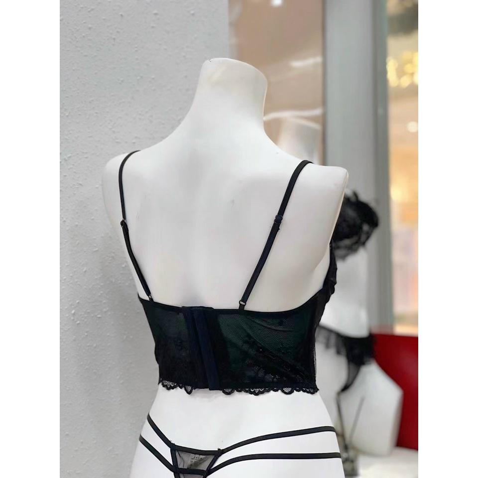 Áo croset bra định dáng chất lụa ren mới đen tím