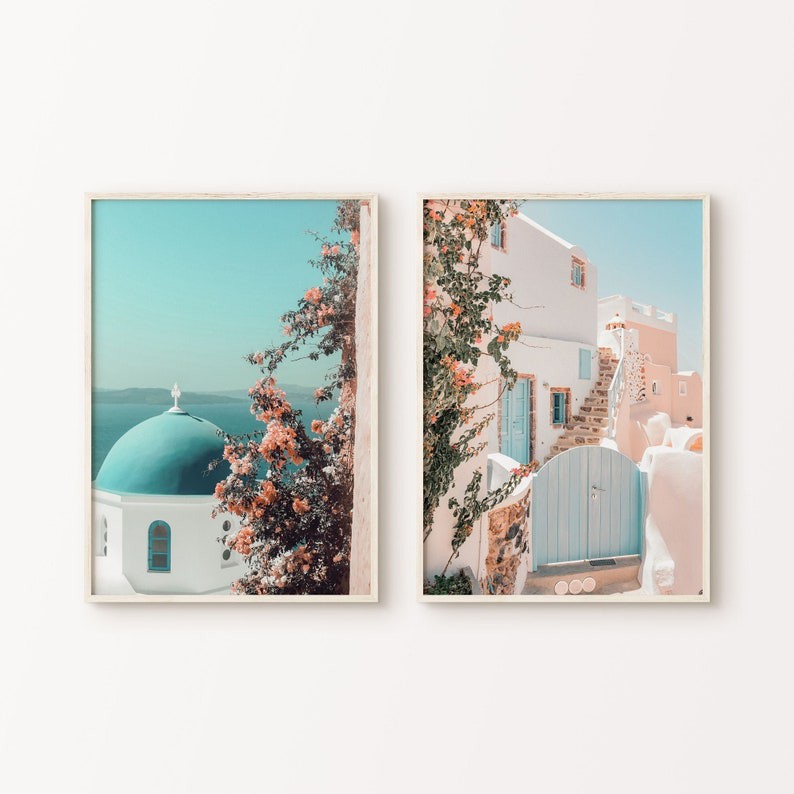 bộ 2 tranh treo tường hiện đại Santorini