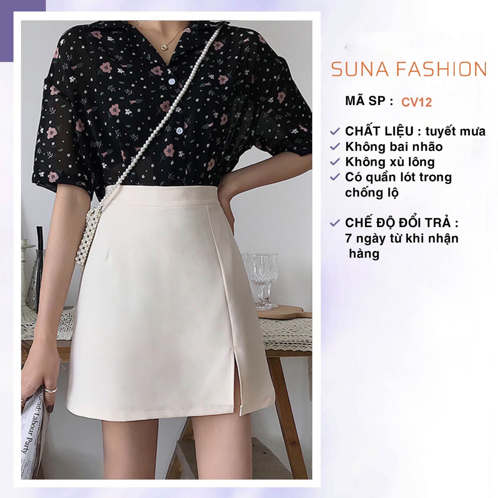 Chân váy chữ A lưng cao chất tuyết mưa, Chân váy ngắn công sở SUNA FASHION có quần lót trong từ 42 - 60kg
