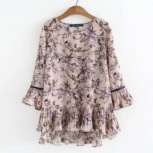 Áo Kiểu Tay Loe 3 / 4 Dáng Rộng In Hoa Phong Cách Hàn Quốc Thời Trang Cho Nữ Size M-4XL