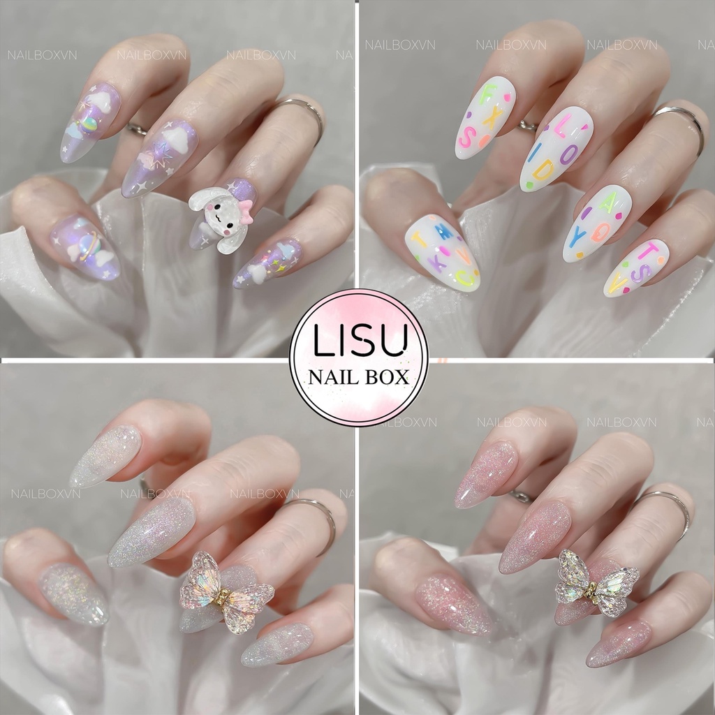 Móng tay giả sang chảnh làm theo yêu cầu chuẩn form móng tay bộ 10 nailbox kèm keo dũa #T04
