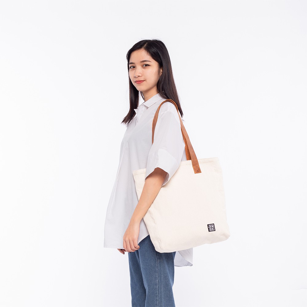 Jamlos Leather Strap Tote - Túi tote thời trang vải canvas dây quai đeo da bò sáp phong cách