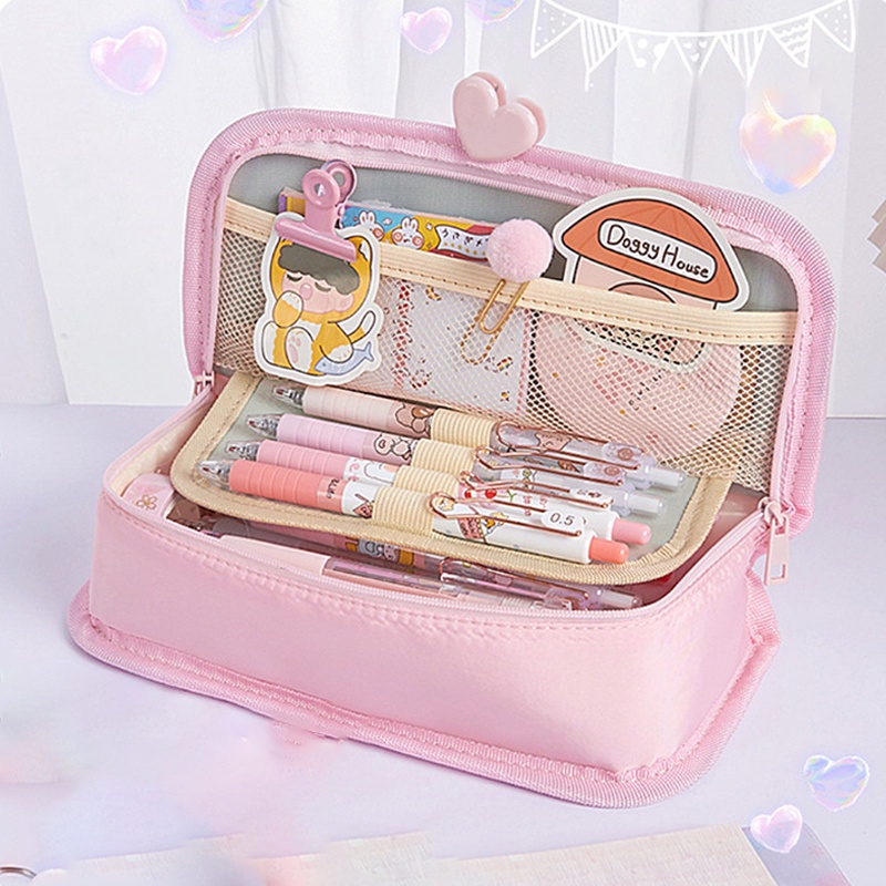 Hộp Đựng Bút Nắp Gập Hình Vuông Sức Chứa Lớn Nhiều Ngăn Họa Tiết Hoạt Hình Dễ Thương Cho Học Sinh