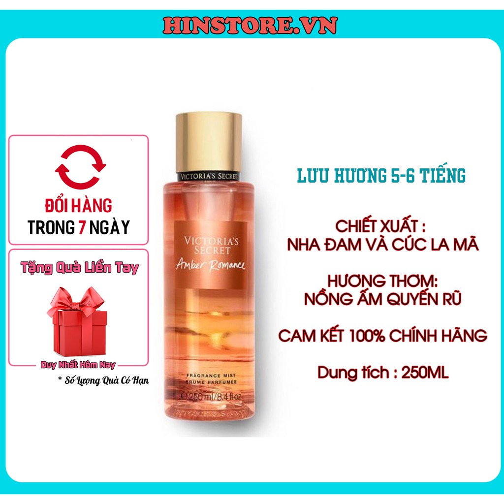 Xịt thơm Body Mist Victoria's Secret, Xịt toàn thân Amber Romance 250ML