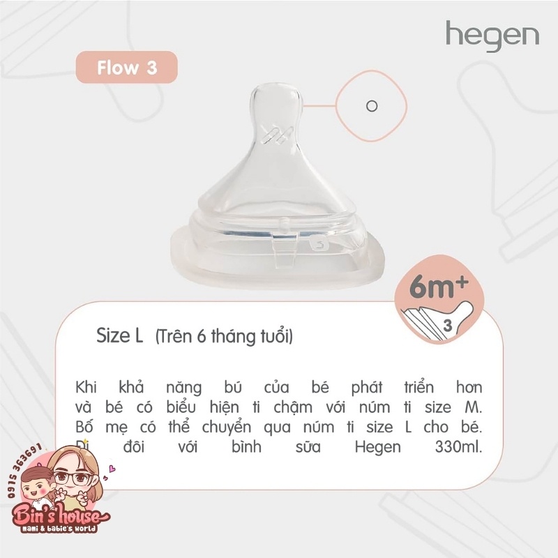 Chính hãng Núm Ti Thay Thế Bình Sữa Hegen 0m+, 3m+ , 6m+ Và Y Cắt 6m+