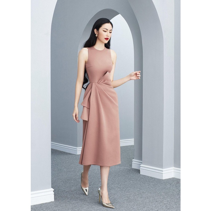 SOFIA DRESS BY CHAMS- Đầm Xòe Kiểu Sát Nách Xếp Ly Nơ Eo