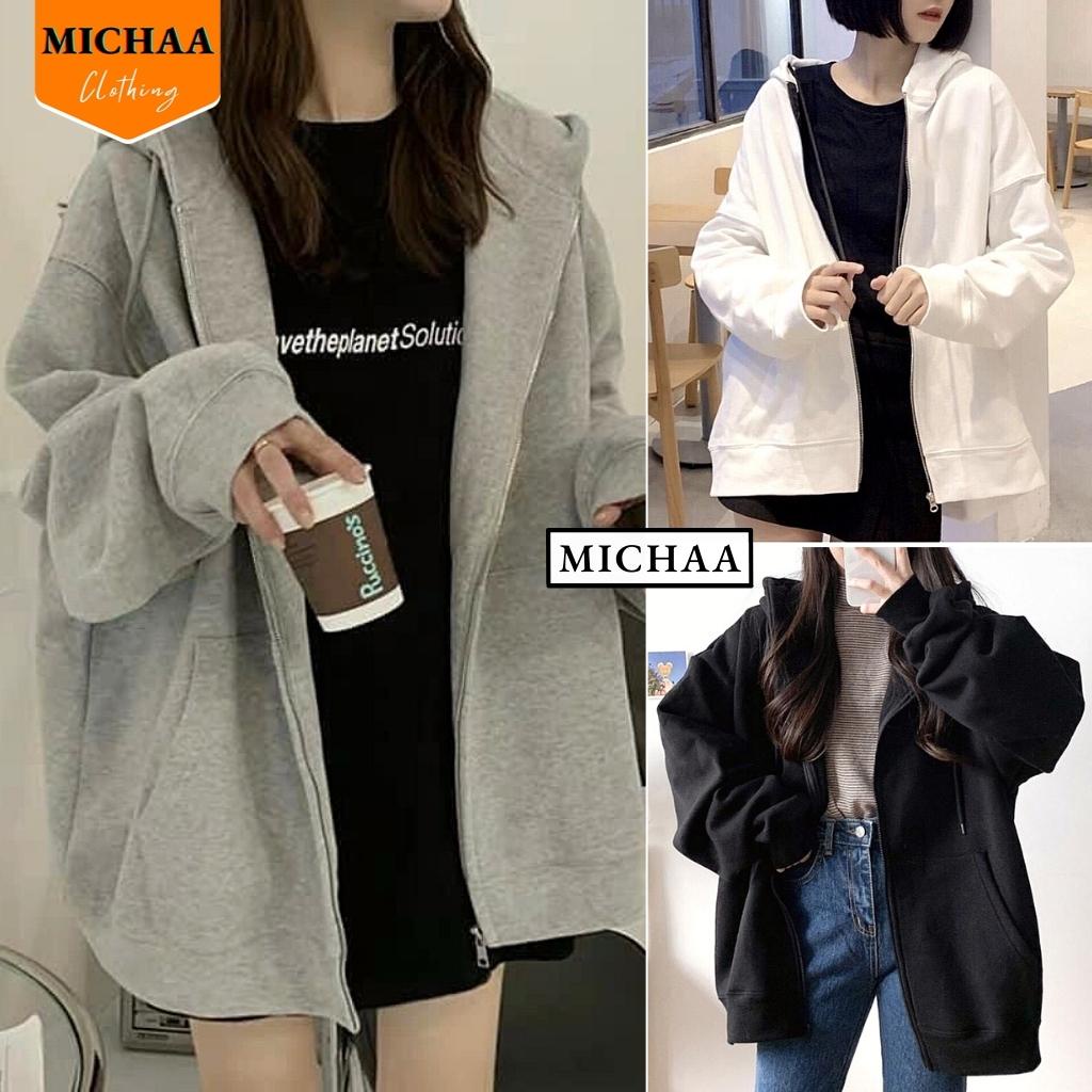Áo Khoác Hoodie Nỉ TRƠN TAY PHỒNG 2022 Dây Kéo Zip Nam Nữ Ulzzang Unisex Form Rộng Đẹp - MICHAA