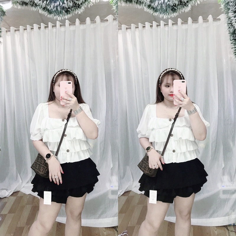 Áo 4 bèo đính nút