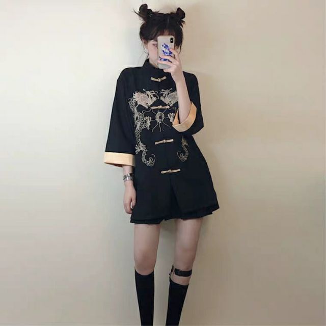 Áo shanghai thêu rồng phong cách ulzzang