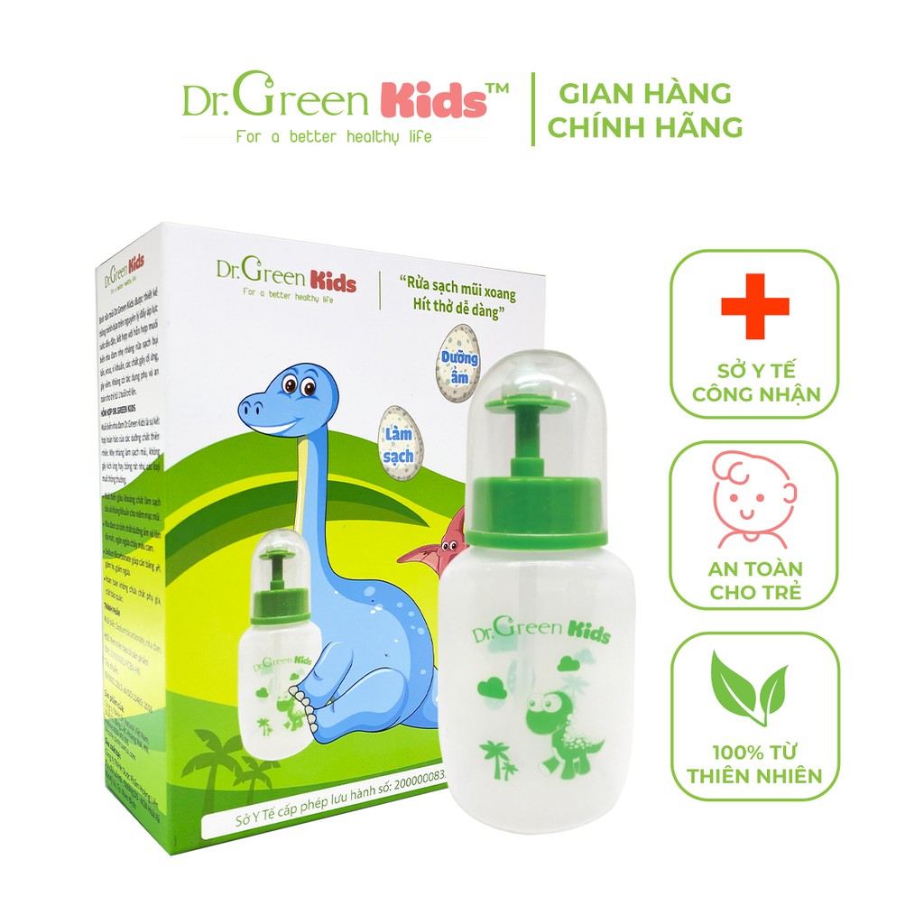Bình rửa mũi cho trẻ Dr.Green Kids, kèm 30 gói muối biển, thiết kế nhỏ gọn, đầu rửa silicon mềm mại, điều trị viêm mũi thumbnail