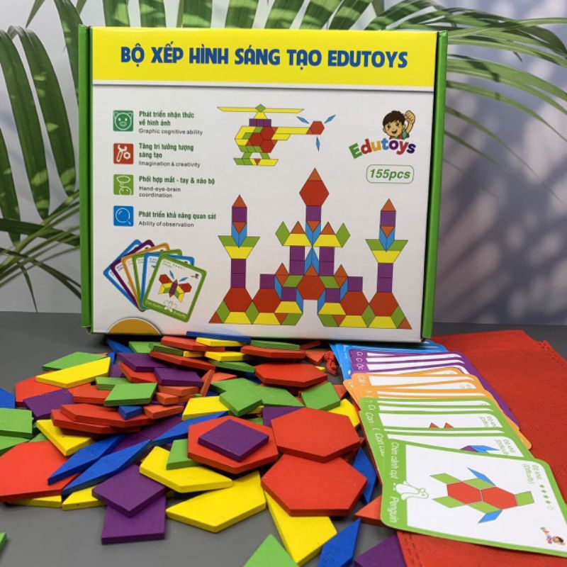 Bộ xếp hình tangram 155 chi tiết đồ chơi gỗ phát triển trí tuệ
