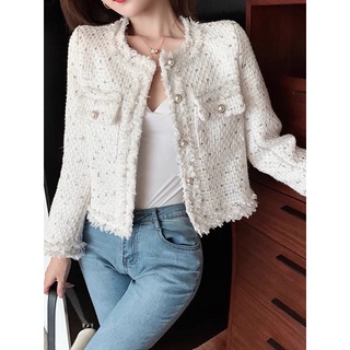 Oder áo dạ tweed hai màu đen-trắng