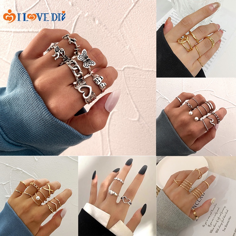 Bộ 10 Nhẫn Kim Loại Dạng Hở Thời Trang Cho Nữ