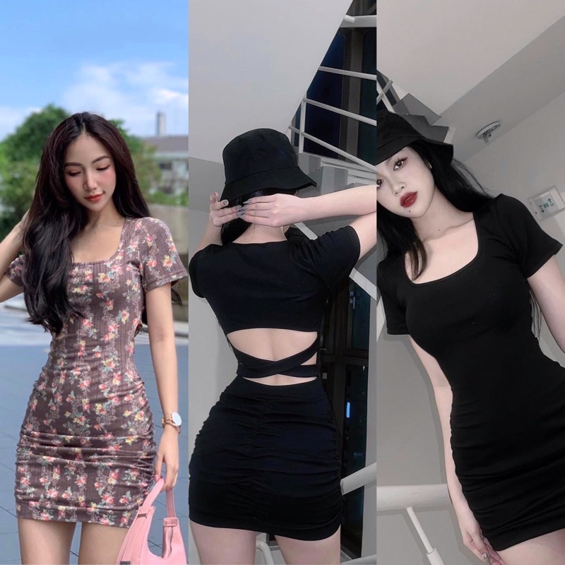 ( Hình thật) đầm body tay ngắn cut out hở lưng nâng mông Yn
