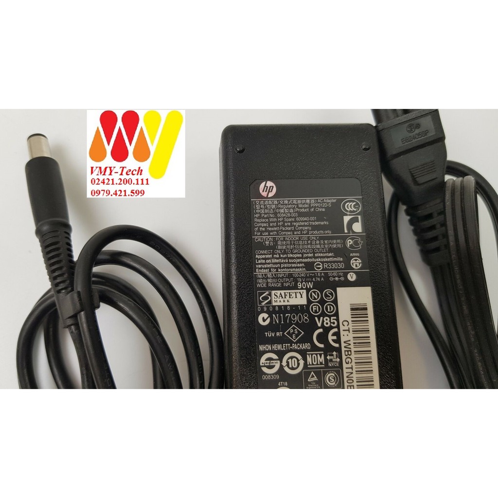 SẠC Laptop HP 4.7 Chân KIM To - 19V - 4.7A HP 8460 8470 8560P 8570P (Adapter HP 90w Tròn To) tặng kèm dây nguồn