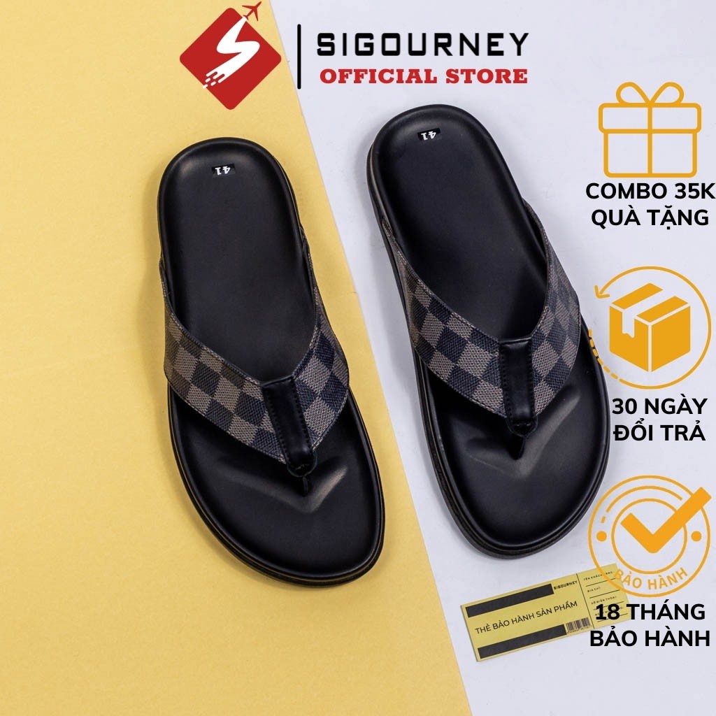 Dép Da Nam Kiểu Dép Lào Da Tổng Hợp SIGOURNEY SIG-23 Bảo Hành 18 Tháng