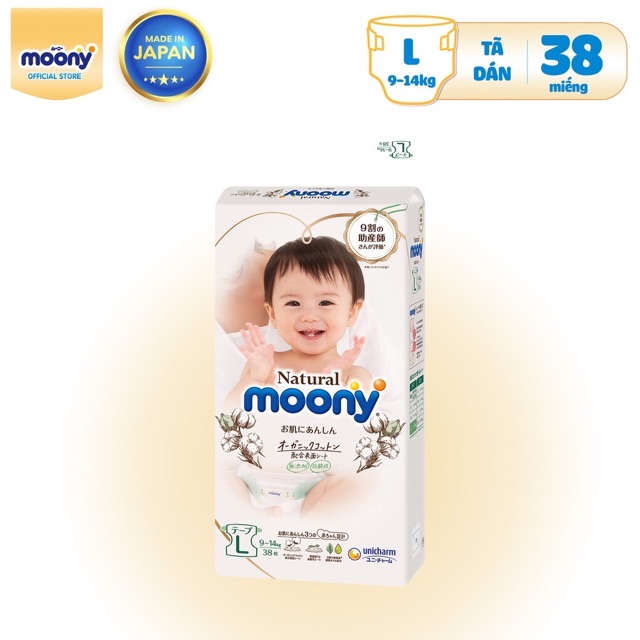  Tã bỉm MOONY NATURAL/ MÔNY XANH Nội Địa Nhật dán/quần NB63/S58/M48/L36/XL32