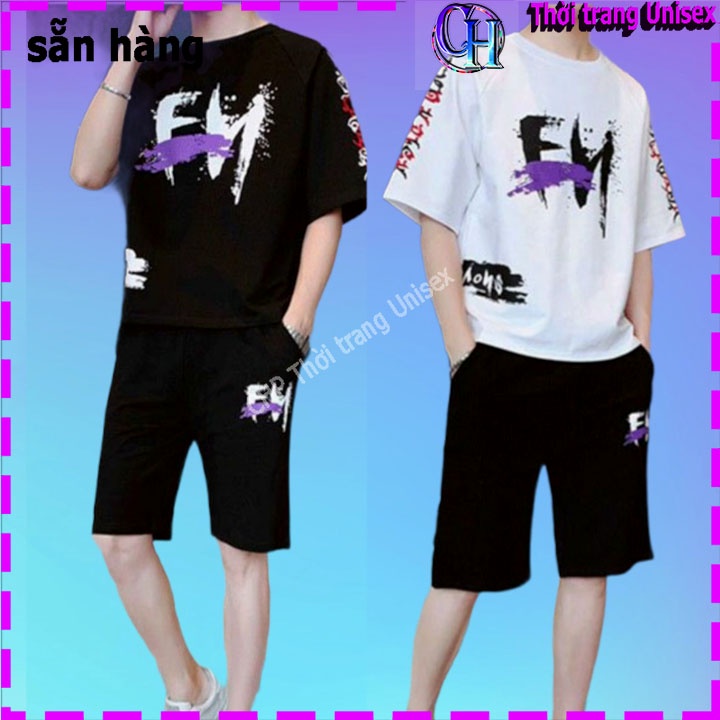 Đồ bộ thể thao nam nữ in chữ mặc nhà thời trang đông hè - chất thun mát nhẹ 2 màu đen trắng H01