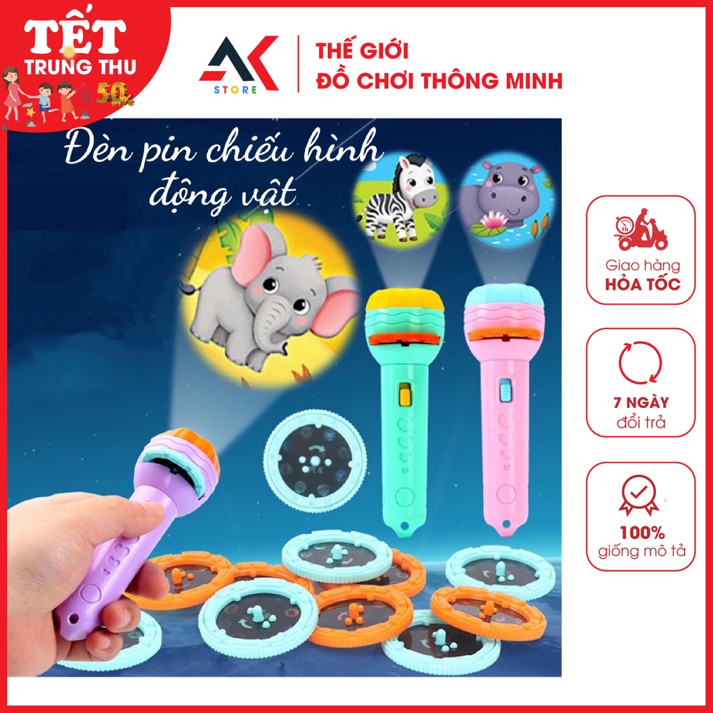 Đèn Pin Đồ Chơi Chiếu Hình Cho Bé Có Sẵn 24 Hình Động Vật Ngộ Nghĩnh