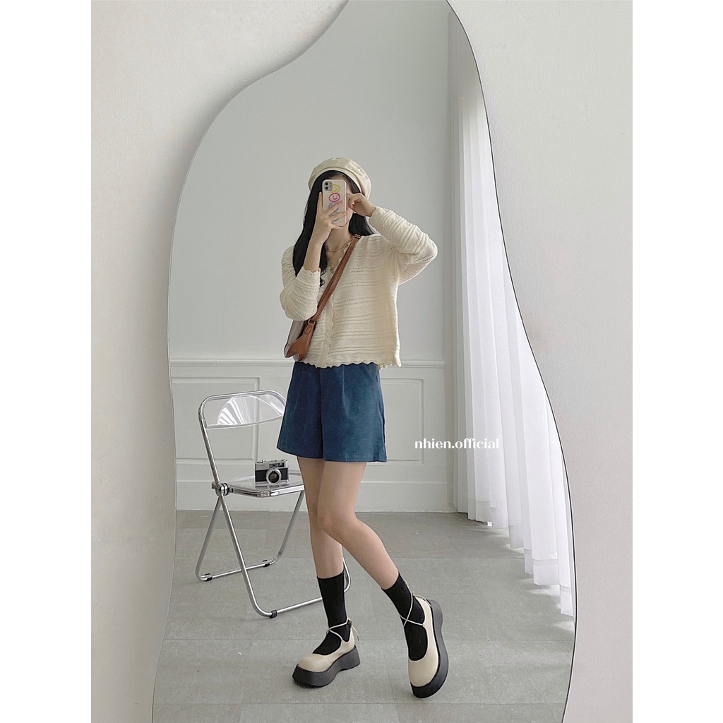 Quần short nhung gân nữ dày dặn Nhienvintage AQ384