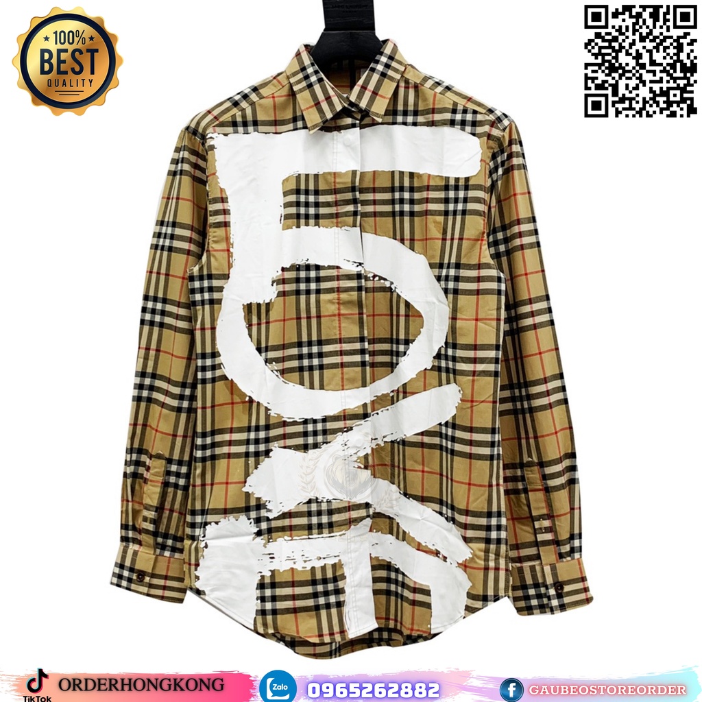 Nhận Order Hỗ Trợ Free Ship Best Quality Burberry kẻ sọc LOVE áo sơ mi dài tay