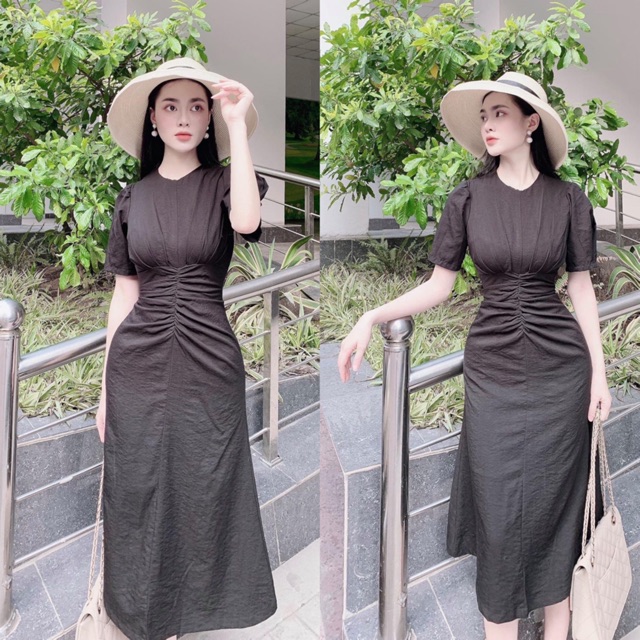 Đầm dự tiệc trắng nhíu eo tay phồng | BigBuy360 - bigbuy360.vn