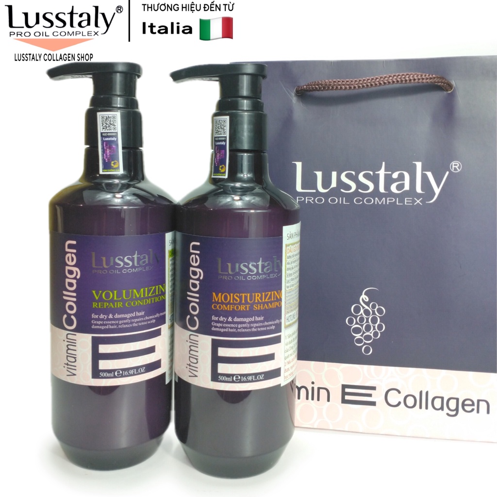 Cặp gội xả Lusstaly Collagen 500ml,Dầu gội + xả Lusstaly siêu phục hồi,mềm mượt,ngăn ngừa rụng tóc
