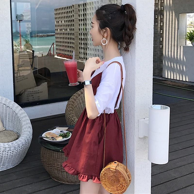 🌺SIÊU XINH🌺 Set quần sooc yếm đỏ + áo thun trắng (Sỉ từ 5sp bất kỳ) | BigBuy360 - bigbuy360.vn