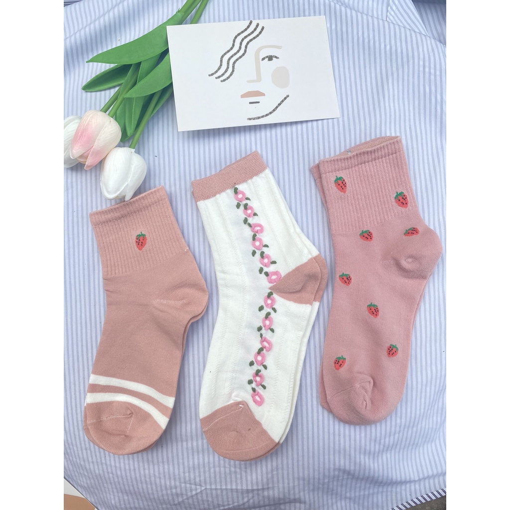 Tất cổ cao Muzini vớ nữ tone hồng in hoạt tiết hoa nhẹ nhàng cực đẹp TN212