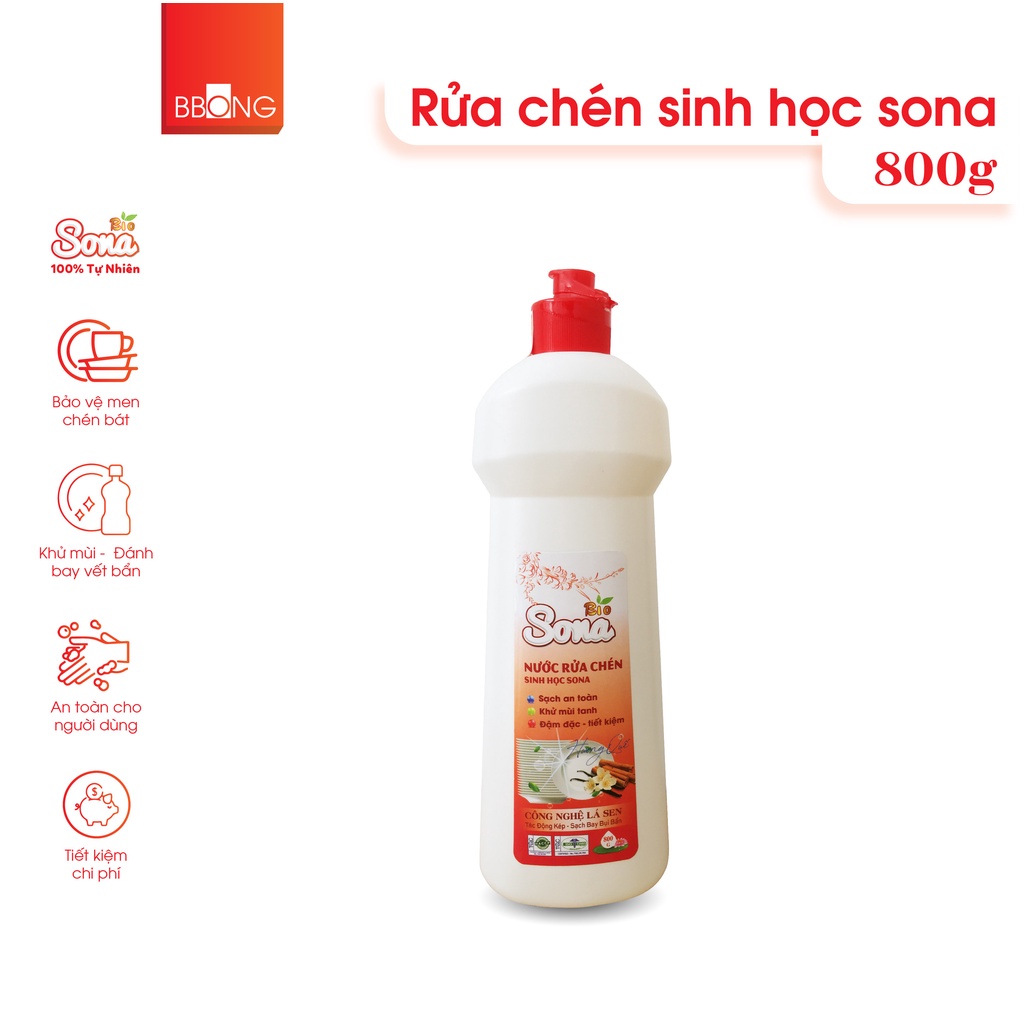 Nước Rửa Chén, Nước Rửa Bát Sona 800gr - Hương Quế/ Hương Dừa