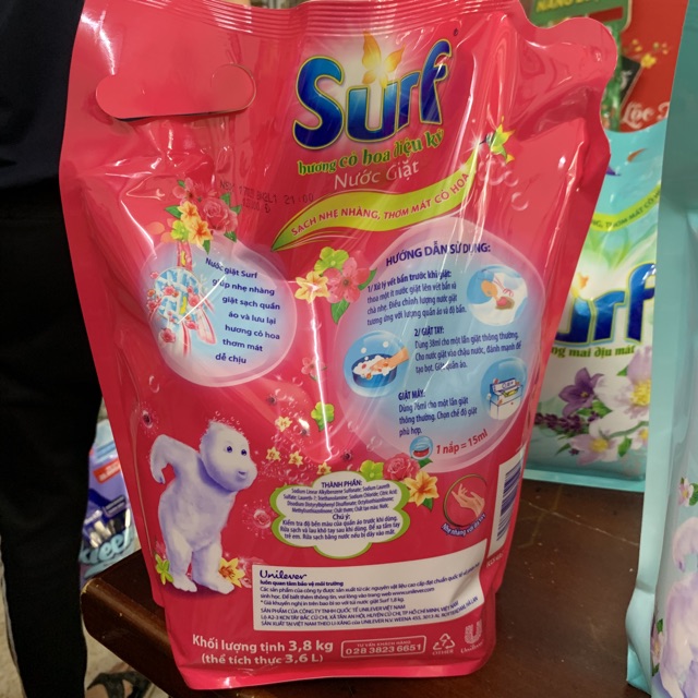 [Mẫu Mới]Nước Giặt Surf Túi 3,5-3,8Kg Hương Hoa Cỏ/Sương Mai