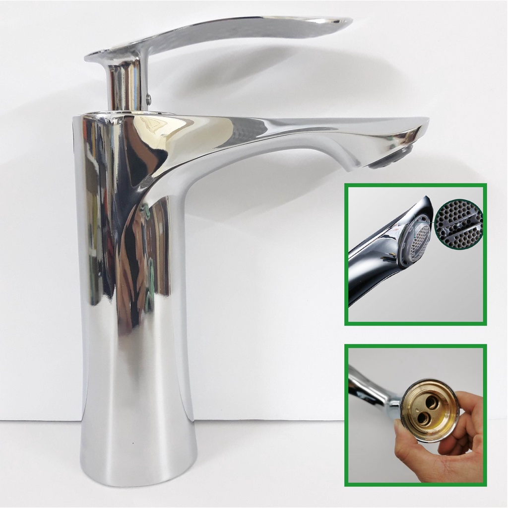 Vòi lavabo nóng lạnh lá liễu ❤️FREESHIP❤️ Vòi bồn rửa chất liệu đồng cao cấp tặng kèm 2 dây cấp nước