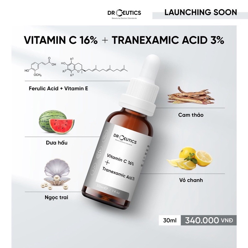 Serum Vitamin C DrCeutics - Ngừa Lão Hóa, Sáng Da, Mờ Thâm Nám - VitaminC 16% + Tranexamic Acid 3%