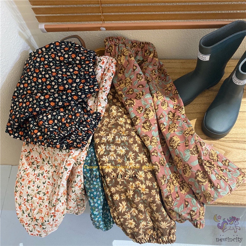 Quần Nhung Dài Lưng Thun In Hoa Kiểu Hàn Quốc Dễ Thương Cho Bé Gái