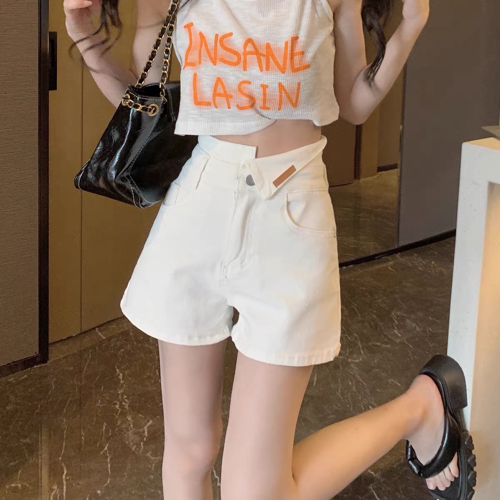 Quần Short Denim Lưng Cao Thời Trang Retro Hàn Quốc Cho Nữ