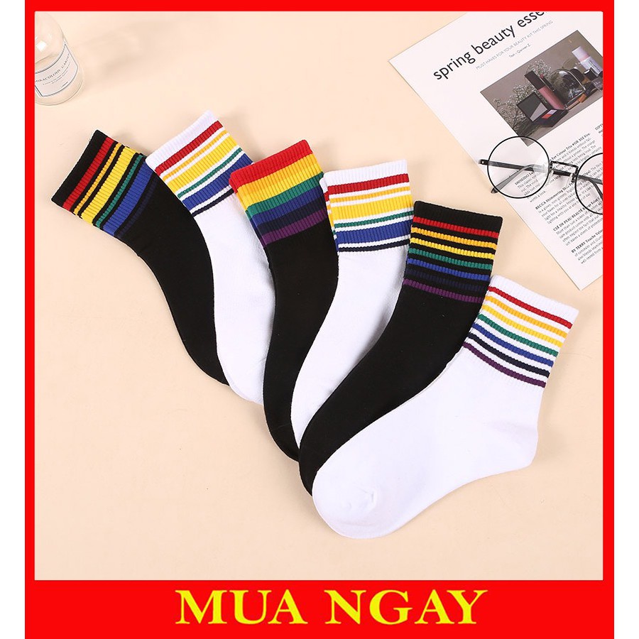 Vớ tất nam nữ cổ cao kẻ cầu vồng cực đẹp TN51