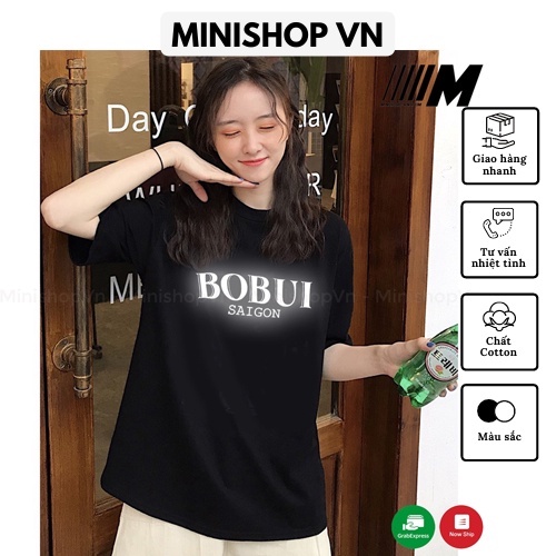 Áo phông phản quang unisex BOBUI form rộng tay lỡ chất thun cotton mềm mát