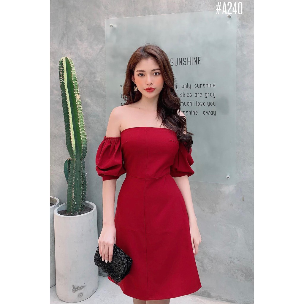 Đầm Nữ Đẹp 💥FREESHIP 💥Đầm Dự Tiệc Đỏ Trễ Vai Tay Phồng | BigBuy360 - bigbuy360.vn