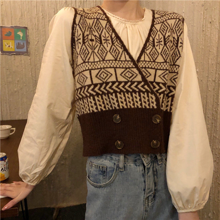 Áo Gile Women's Korean V-neck Knit Waistcoat Sweater Slim Wear Short Waistcoat Jacket