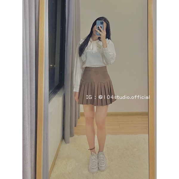 Áo sơ mi nữ dài tay (A001) dáng babydoll bèo ngực thắt nơ thời trang Hàn Quốc