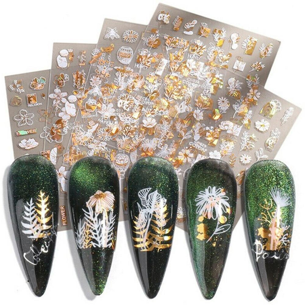 Miếng Dán Trang Trí Móng Tay Nghệ Thuật Họa Tiết Lá Vàng Đen Vàng V0X5