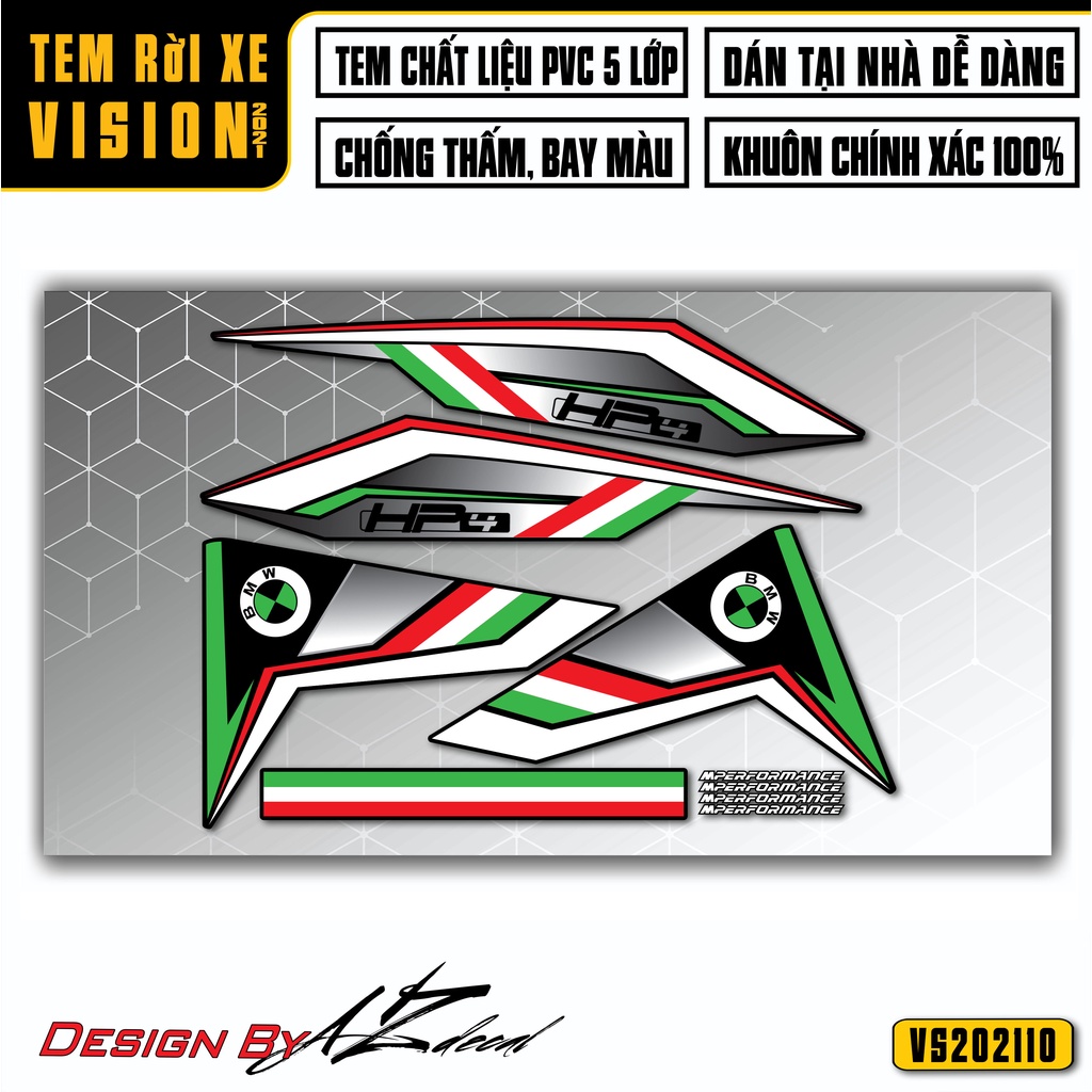 Tem Rời Xe Vision 2015 - 2022 Mẫu HP4 | VS10 | Decal Dán Xe Chống Nước, Bền Màu, Phù Hợp Xe Màu Đen, Đỏ, Trắng, Xanh