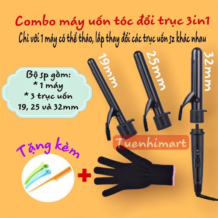 Máy uốn tóc xoăn có thể đổi được size trục nóng (combo 1 máy và 3 size trục nóng) 19mm, 25mm và 32mm